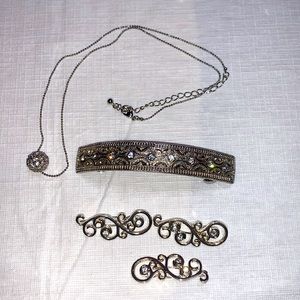 A lot of hair accessories and necklace white metal crystal party gently used